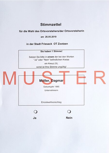 Musterstimmzettel für den Ortsvorsteher