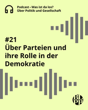 Eine Textkachel: Darauf steht der Titel der aktuellen Podcastfolge der Landeszentrale: "#21 Über Parteien und ihre Rolle in der Demokratie".