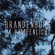 Blick in den Himmel mit Bäumen. Darauf der Text "Brandenburg - Im Rampenlicht"