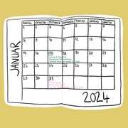 Ein gemalter Taschenkalender auf gelben Untergrund. 