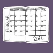 Ein gemalter Kalender für den Monate Februar 2024. 