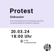 Ein Kalenderblatt. Darauf steht der Hinweis auf der Veranstaltung der Landeszentrale zum Thema Protest am 20.03.2024 um 18 Uhr.