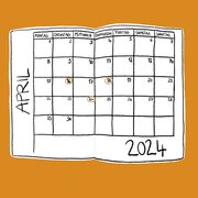 In Kalenderblatt des Monats April 2024. Darauf markiert sind die Daten 16.04., 18.04. und 24.04.