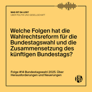 Auf einen bunten Kachel steht die Frage "Welche Folgen hat die Wahlrechtsreform für die Bundestagswahl und die Zusammensetzung des künftigen Bundestags?"