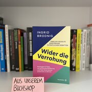 Im Hintergrund eine Reihe Bücher. Im Vordergrund das Buch "Wider die Verrohung" von Ingrid Brodnig.