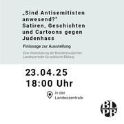 Eine Kalenderkachel. Darauf der Hinweise auf die Veranstaltung "Sind Antisemitisten anwesend?" am 23.04.2025 um 18 Uhr in der Landeszentrale.
