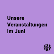 Eine Textkachel. Darauf steht: Unsere Veranstaltungen im Juni. 