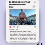 Auf buntem Untergrund eine weiße Kachel. Darauf ist Bild und ein Teaser zum Blog "Es bewegt sich was".