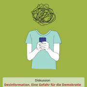 Eine Illustration zum Thema Desinformation. Darunter der Hinweis auf die Veranstaltung "Desinformation. Eine Gefahr für die Demokratie" am 12.11.2025 um 18 Uhr in der Landeszentrale.
