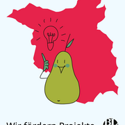 Eine Illustration. Im Hintergrund die Umrisse des Landes Brandenburg. Im Vordergrund eine Birne mit einer Glühbirne.