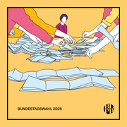 Eine Illustration. Die zeigt die Stimmauszählung nach einer Wahl. 