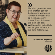 Martina Weyrauch, Leiterin der Brandenburgischen Landeszentrale für politische Bildung, rät den Menschen, sich vor einer Wahl umfassend zu informieren.