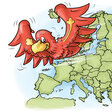 Brandenburgischer Adler fliegt über Europa