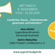 Daten des Workshops zwischen der Silhouette eines Arms mit Megafon (links) und einem runden Anmeldebutton (rechts)