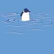 Illustration zum Thema Klimagerechtigkeit: Ein Pinguin ganz allein im Meer