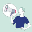 Illustration zum Thema Meinungsfreiheit: Ein Mann hält ein Megafon zum sprechen