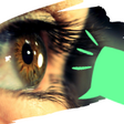 Foto von Auge in Großaufnahme und Sprechblase