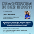 Veranstaltungsposter mit blauem Hintergrund und einem Foto von Janina Walkenhorst