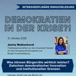 Veranstaltungsposter mit blauem Hintergrund und einem Foto von Janina Walkenhorst
