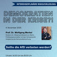 Veranstaltungsposter mit hellem blauen Hintergrund und einem Foto von Prof. Dr. Wolfgang Merkel 
