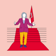 Illustration der Landtagspräsidentin vor dem Brandenburger Wappen