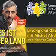 Buchcover Michel Abdollahi, Logo Partnerschaft für Demokratie, Schriftzug Lesung und Gespräch