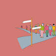 Illustration zum Thema Parteien: Verschiedene Menschen stehen an einem Wegweiser und suchen nach Orientierung