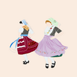 Illustration von zwei tanzenden Frauen in traditionell sorbischen Kleidern