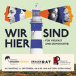 Einladung mit der Aufschrift "Wir sind hier"