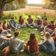 Jugendliche sitzen in ihrer Arbeitsgruppe und und setzen sich mit Themen auseiander