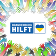 Das Logo "Brandenburg hilft" umgeben von einem Kreis von  Händen