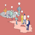 Illustration zum Thema Bundesrat: Menschen: Menschen auf dem Symbol der Brandenburg-Karte stehen Menschen auf dem Symbol des Bundesadlers gegenüber 