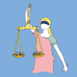 Illustration von Justizia mit einer Waage